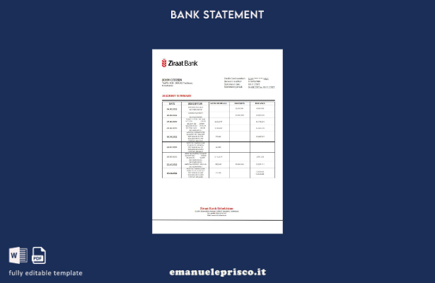 modello word di estratto conto bancario Ziraat dell'Uzbekistan in stile verifica